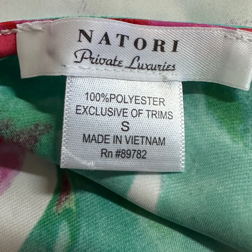 Natori Women's Bright Floral Print Silky Slip Dress Pink Orange Green Size Small - Picture 3 of 4